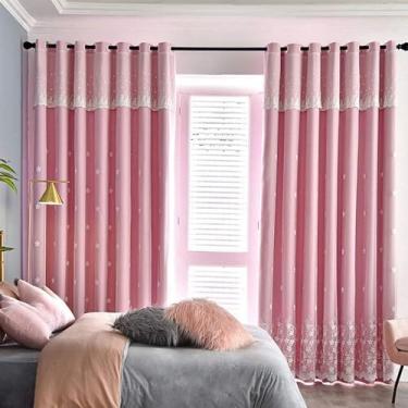 Imagem de RIAAJ Cortina opaca de camada dupla/renda, cortina europeia / bordada, cortina com ilhoses, para quarto/sala de estar/hotel, cortina de isolamento térmico, 1 unidade, E w150 x 270 cm