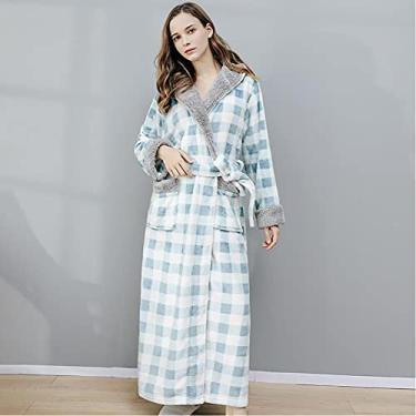 Imagem de ifgswopq Pijama masculino de patchwork xadrez outono e inverno com roupão quente