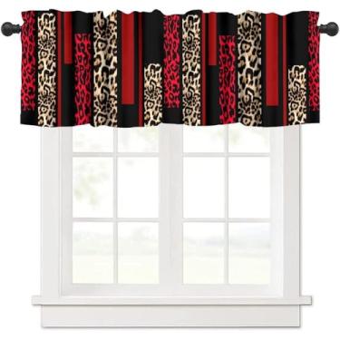 Imagem de Nsbul Cortina de leopardo vermelho chique, luxuosa, vermelha, preta, texturizada, moderna, tratamento de janela curta para cozinha, sala de jantar, sala de estar, quarto, decoração de escritório em
