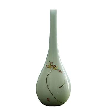 Imagem de AKALNNB Vaso de flores de cerâmica pequeno vaso mini porcelana zen decoração de mesa vaso criativo para sala de estar vaso de flor de lótus pintado à mão para decoração de casa