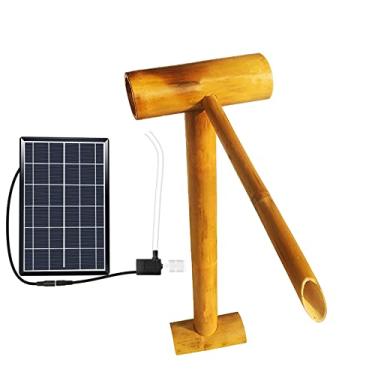 Imagem de Fontes de água externas alimentadas por energia solar, fonte de água de bambu com bomba, 50 cm de altura, com painel solar de 6 W, filtro de água, tubo de água de 2 m, criatividade