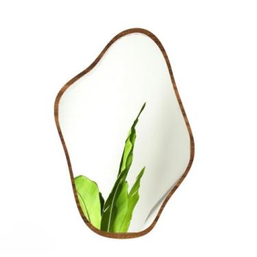 Imagem de Espelho Orgânico Ondulado com Moldura em MDF - Espelho Decorativo para Sala e Espelho de Parede Elegante (Freijo Marrom)