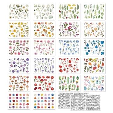 Imagem de Adesivos de flores e letras para meninos e meninas | Mais de 500 peças | 22 folhas de adesivos à prova d'água exclusivos de PET para laptop, tablet, scrapbook, frascos, copo de garrafa de água, pacote