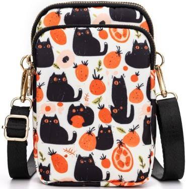 Imagem de YINHEXI Bolsas transversais pequenas para mulheres, mini carteira para celular, bolsa de ombro para mulheres e homens, Fruta preta de gato, Simplicidade