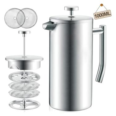 Imagem de Cafeteira Francesa de Aço Inoxidável 1000ml, Dupla Parede, Design Elegante, Fácil de Usar e Limpar, Preserva o Sabor do Café, Ideal para Casa ou Escritório