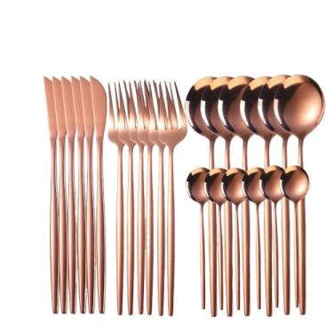 Imagem de Kit 24 Talheres De Aço Inox Garfo Colher Faca Colher De Mesa Para Uso Em Casa, Restaurantes Conjunto De Talheres(Ouro-Rosa)