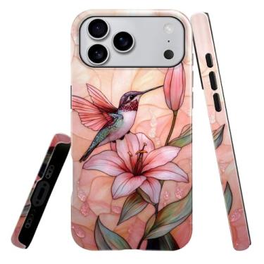 Imagem de heindiy Compatível com iPhone 17 Pro Max, capa brilhante, proteção total, à prova de choque, anti-arranhões, capa de TPU, capas para homem mulher - rosa pássaro florescendo