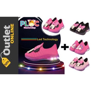 Imagem de Kit 2 pares de tênis led infantil menina led03 pink minnie + par adici