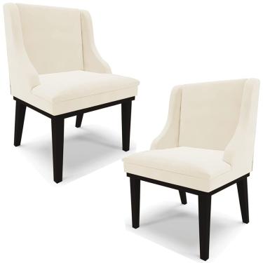 Imagem de Kit 2 Poltronas Decorativas Base Fixa de Madeira Firenze Veludo Bege/Preto - Gran Belo