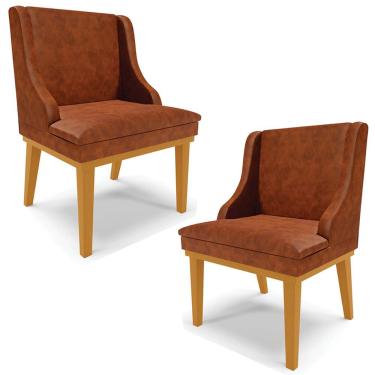 Imagem de Kit 2 Poltronas Decorativas Base Fixa de Madeira Firenze PU Nozes/Castanho - Gran Belo