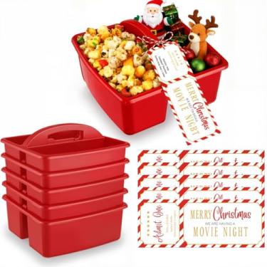 Imagem de Yungyan 12 peças de suprimentos para a noite de cinema de Natal, caixa de lanche de plástico para noite de cinema com ingressos de entrada, caixas de lanche de pipoca, bebida, doces, conjunto de