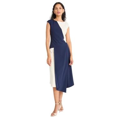 Imagem de Maggy London Vestido midi feminino com manga cavada colorblock - Vestidos elegantes para ocasiões especiais, Blazer azul-marinho, 52