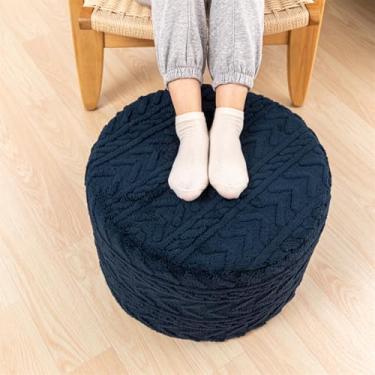 Imagem de Beawelkomjo Pufe boucle pufe e descanso para os pés 50 x 51 x 35 cm, pufe de chão, boho, decoração de casa, para sofá, poltrona, cadeiras, azul marinho
