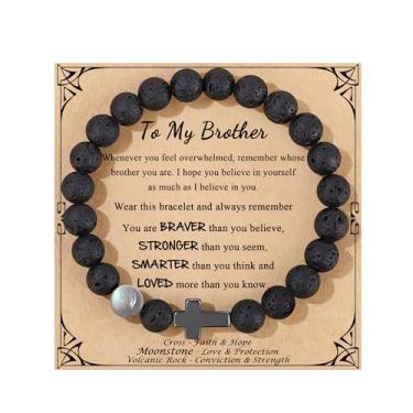 Imagem de Pulseiras inspiradoras de aniversário e Natal Dia dos Namorados para ele, filho, neto, pedra da lua, pedra da lua, pedra vulcânica, Stretchable(7.3''-9''), Pedra, Sem Pedra Preciosa