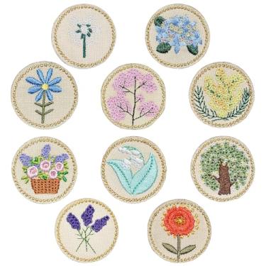 Imagem de 10 peças de adesivos com tema de flores, campânula, girassóis, lavanda Sakura, aplique bordado, emblema floral redondo para roupas, mochila, jeans, jaqueta, chapéu, bolsa, artesanato, costura DIY