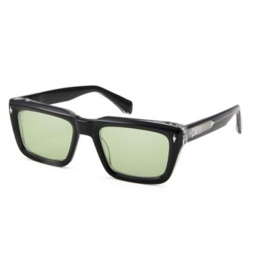 Imagem de HCHES Óculos de sol masculinos de acetato preto, óculos de sol amarelos (cristal verde)