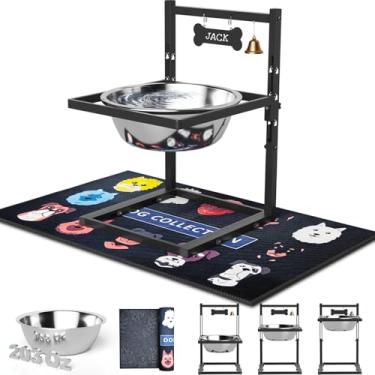 Imagem de Tigela de água elevada de 1,6 galão para cães grandes, altura ajustável (25 a 45 cm) tigela de aço inoxidável elevada com tapete à prova de derramamento e suporte de metal resistente, alimentador