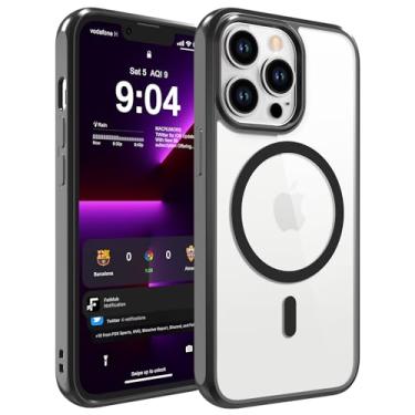 Imagem de WRJ Capa magnética para iPhone 15 Pro transparente, translúcida [compatível com Magsafe] Capa protetora fina anti-impressões digitais à prova de choque para mulheres e homens - preta