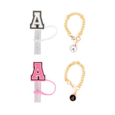 Imagem de 2 peças de cobertura de canudo para Stanley Cup, 30 e 1,134 g 10 mm, Stanley Toppers com pingentes de duas letras adequado para vários copos de canudos (letra A)