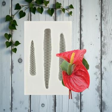 Imagem de Molde de chocolate para fondant de estame antúrio andraeanum molde de bolo de silicone para decoração de bolo de açúcar topo de cupcake doce pasta de goma de chocolate argila de polímero