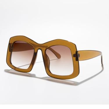 Imagem de Óculos de sol grandes da moda para mulheres e homens, óculos de sol estilosos retrô para dirigir na praia, estilo rua, Armação marrom Tra/Lente gradiente marrom, Lens Width: 55 Millimeters