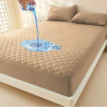 Imagem de Protetor de Colchão Impermeável, Matelado, Antialérgico, Antiácaro, Resistente a Líquidos, Toque Macio (Casal) (Casal Bege)