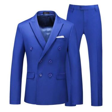 Imagem de Suit MOGU Slim Fit, blazer trespassado e calça azul
