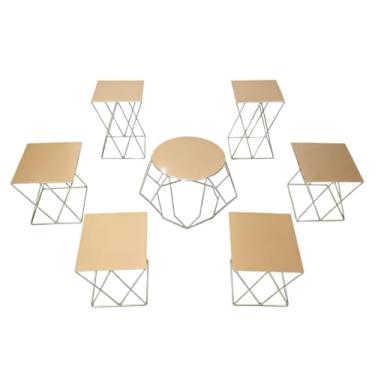 Imagem de Kit 7 Pecas Bandejas E Boleira Com Chapa De Ferro Dourado Para Decoracao Mesinha Serve Doces Aperitivos Ideal Festa Ambientes Casa(DOURADO)