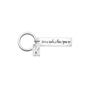 Imagem de Drive Safe I Love You Presente personalizado com iniciais para marido, namorado, chaveiro de aço inoxidável, joias de carro