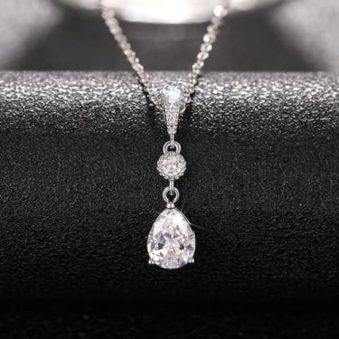 Imagem de Colar luxuoso com pingente de zircônia cúbica gota d'água para mulheres, joias nobres de noivado, 40cm 25cm, Latão, Zircônia cúbica