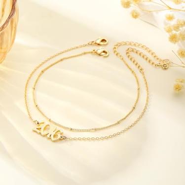 Imagem de Pulseiras de tornozelo com número para mulheres, banhado a ouro 14 quilates, joias para pés, presentes de aniversário de 1970 a 2020, Dia da Mateira, Dia dos Namorados, Ano de nascimento, tornozeleira