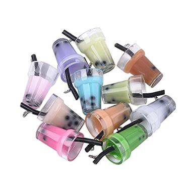 Imagem de Pingentes de plástico para copo de chá com bolhas de imitação Boba Milk Tea com achados de ferro de resina, platina, cores mistas