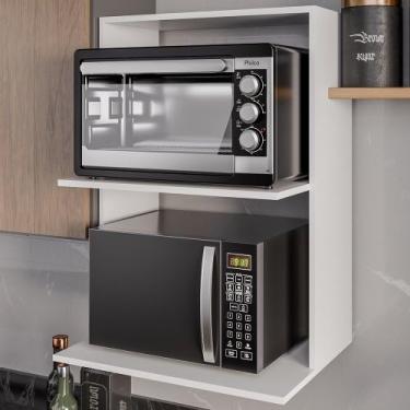 Imagem de Suporte para Forno Microondas em MDF Prateleira Aérea Branca 75cm Organizador de Cozinha Sinanue