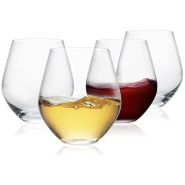 Imagem de BENETI Taça de vinho premium sem haste | Conjunto de 4 taças de vinho sem haste feitas na Europa de 510 g | Copos de cristal para vinho tinto e branco, copos duráveis