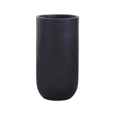 Imagem de Vasos de plantas Vasos de plantas pretos altos e arredondados, com furos drenagem flores cimento fibra vidro, para piso interno externo, recipiente(Pequeno)