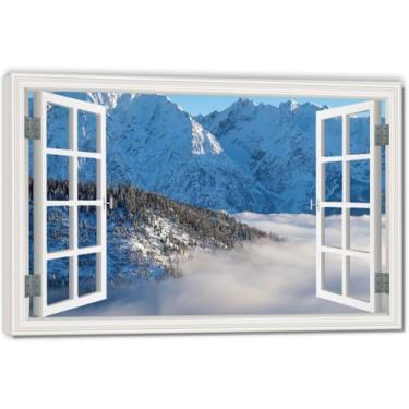 Imagem de Dense Fog ArrivesImpressão artística em tela de ilusão de janela falsa, arte de parede com vista panorâmica real para sala de estar 50 x 75 cm emoldurada