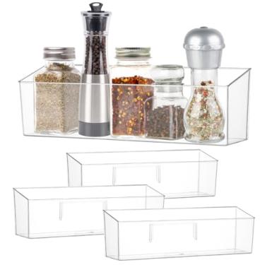 Imagem de Pacote com 2 suportes para temperos, organização de especiarias para armário, caixas organizadoras de armazenamento, frascos de tempero de plástico transparente, prateleiras de condimentos