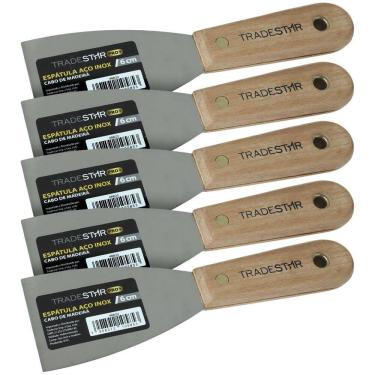 Imagem de Kit 5 Espátula 6 Cm Aço Inox Multiuso Chapa Gesso Drywal