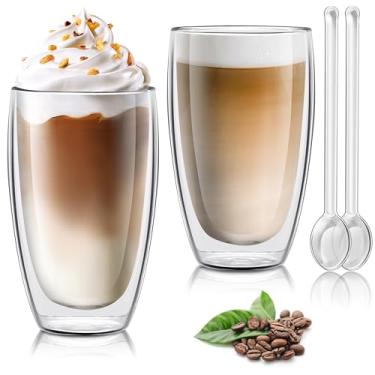 Imagem de Joeyan Canecas de café de vidro de parede dupla grande de 382 g com conjunto de 2 copos térmicos com isolamento térmico para bebidas quentes ou frias - xícara de café de vidro transparente para chá