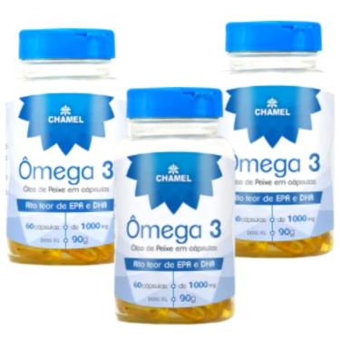Imagem de Ômega 3   Óleo de Peixe  em cápsulas de 1000mg   CHAMEL   3 frascos c/ 60 cápsulas