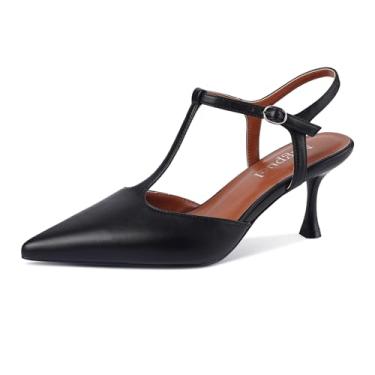 Imagem de Migpuel Salto gatinho feminino bico fino fechado tira no tornozelo casamento baile stiletto sandália sapato social, Preto, 39