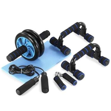 Imagem de TOMSHOO 5-in-1 AB Wheel Roller Kit AB Roller Pro with Push-UP Bar, Hand Griper, Jump Rope and Knee Pad - Portable Equipment for Home Exercise, Workout (Upgraded Version)