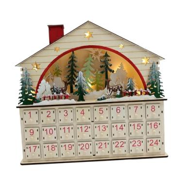 Imagem de UGPLM Calendário do Advento de Natal em Madeira com 24 Gavetas, Centro de Mesa em Formato de Casa com Luz, Ideal para Decoração de Quarto e Sala de Estar