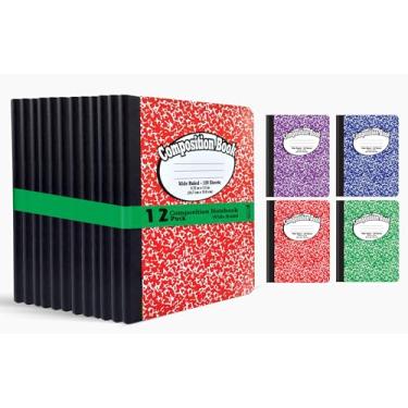 Imagem de Caderno de livros de composição - capa dura, pautado largo (28,5 cm), 100 folhas, um assunto, 24,7 x 19 cm, Capas sortidas: vermelho, azul, verde, roxo - pacote com 12