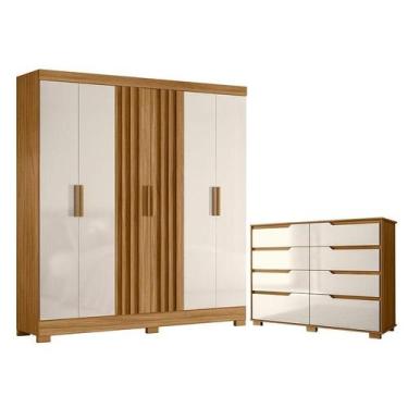 Imagem de Guarda Roupa Casal Valença e Cômoda Georgia Freijó Off White  Moval