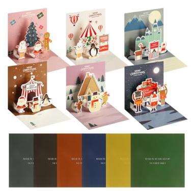 Imagem de Habbiful 6 peças de cartões de Natal para amigos, pequenos cartões de felicitações de Natal 3D Papai Noel boneco de neve rena conjunto de cartões de árvore de Natal para vale-presente
