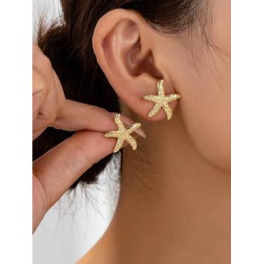 Imagem de Brincos de estrela do mar para mulheres, dourado, verão, praia, pérola, pingente, azul, mar, estrela, oceano, joias, presentes de amizade para mulheres, presentes de Natal