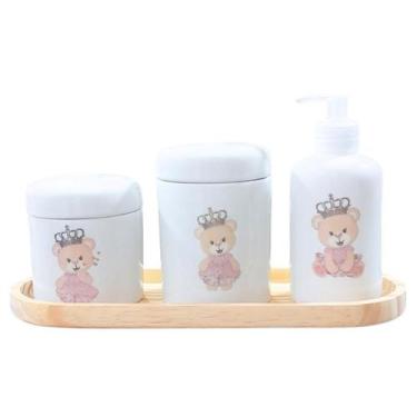 Imagem de Kit de Higiene para Bebê 4 Peças - Princesa Ursinha - Bandeja, Potes e