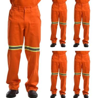 Imagem de Kit 05 Calças Profissional Uniforme Trabalho Brim Pesado Faixa Refleti