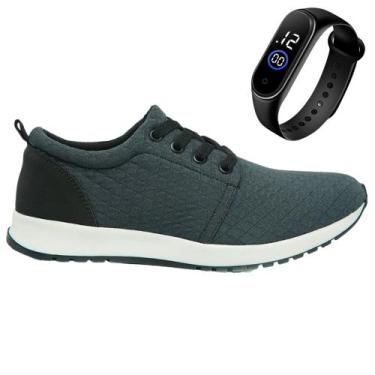 Imagem de Tenis Casual Pisada Neutra Estilo Esportivo Caminhada Academia + Relóg